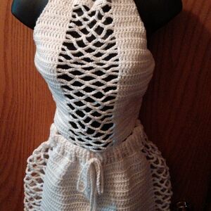 White Crochet Halter Swim Set